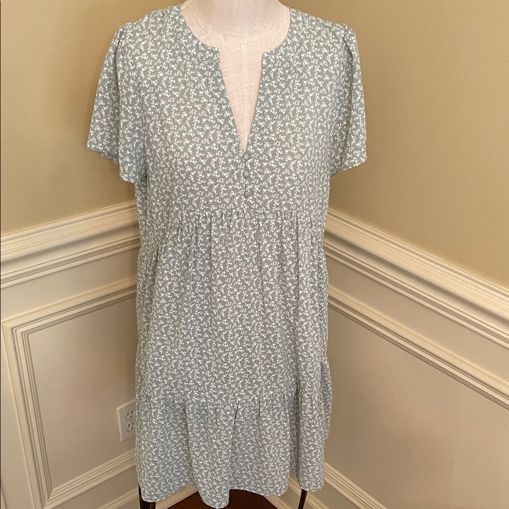 Mittoshop Dress Green with White Floral Pattern size Large